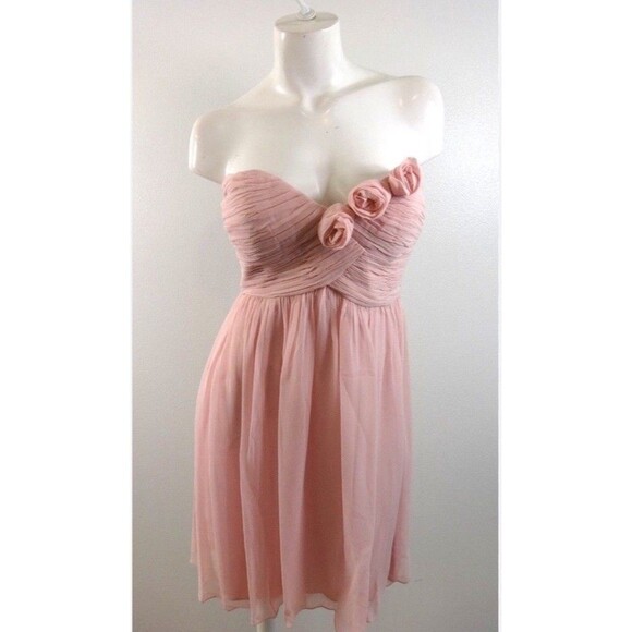 Donna Morgan Baby Pink Silk Chiffon Strapless Rosettes Flare Dress 6 Balletcore - Picture 5 of 6